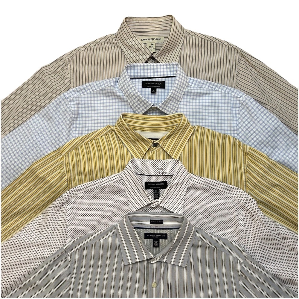 Lot Of 5 Banana Republic Mens M Long Sleeve Non Iron Cotton Shirts Standard Fit - Picture 1 of 6